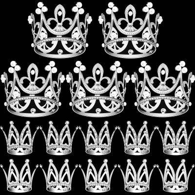 15Pcs Crown Cake Topper, Silver Mini Crowns, Small Crystal Pearl Cupcake Toppers for Flower Arrangements Cupcake Baby Shower Birthday Party Wedding Decor