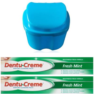 Denture Bath - Total Denture Care - with 2 x 75ml Denture Cream Cleansing pastes to freshen and Clean dentures