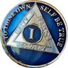 1 Year AA Medallion Metallic Midnight Blue Tri-Plate Sobriety Chip view 1