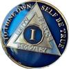 1 Year AA Medallion Metallic Midnight Blue Tri-Plate Sobriety Chip view 3