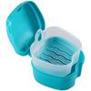 Rfeeuubft Blue Denture Case, Denture Cup with Strainer, Denture Bath Box Teeth Storage Box with Basket Net Container Holder for Travel view 1