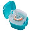 Rfeeuubft Blue Denture Case, Denture Cup with Strainer, Denture Bath Box Teeth Storage Box with Basket Net Container Holder for Travel view 2