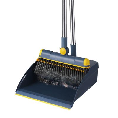 Abonda Broom and Dustpan Set, Dust Pan with Long Handle, Broom head 180 degree rotation, Adjustable rod length, Lobby Indoor Floor Cleaning Tools for Home