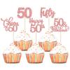 30 Pack Happy 50th Birthday Cupcake Toppers Rose Gold Glitter Fifty Cheers to 50 Years Old Birthday Cupcake Picks for 50th Birthday Anniversary Party Cake Decorations Supplies view 1