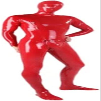 Sexy Red Latex Full Body Catsuit Crotch Pocket with Chest Zip,Black,3XL