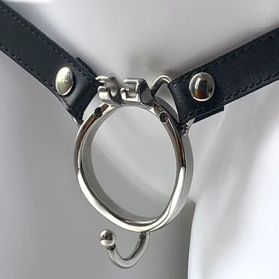 Leather Adjustable Chastity Arc Lock Ring Holding Egg Type Chastity Pants 40mm
