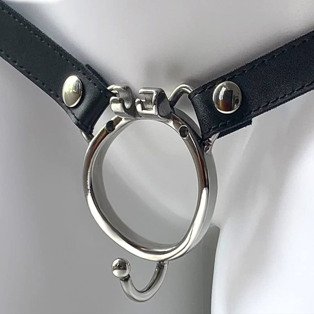 Leather Adjustable Chastity Arc Lock Ring Holding Egg Type Chastity Pants 40mm