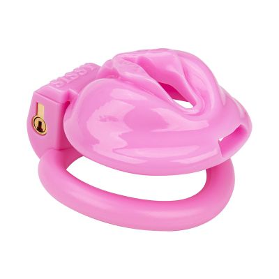 Adult Men's Toy Resin Light Material Pink cage Male Chastity Equipment Lock with 4 Rings(Small)