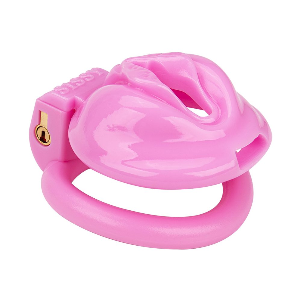 Adult Men's Toy Resin Light Material Pink cage Male Chastity Equipment Lock with 4 Rings(Small)