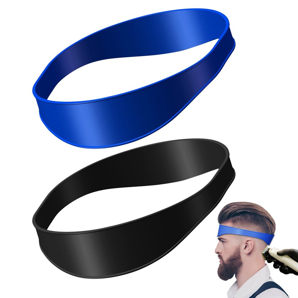 2Pcs Neckline Shaving Template and Hair Trimming Guide, Neck Hair Line Template DIY Home Curved Silicone Hair Clipping Bands, Men's Haircut Band for Creating Skin Fade Guides and DIY Haircuts