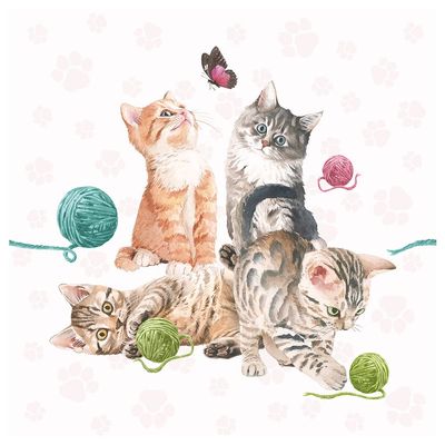 20 Ambiente Paper Napkins "Playing Kitten" Vintage Table Decoration with Motif Also for Party or Decoupage 33 x 33 cm