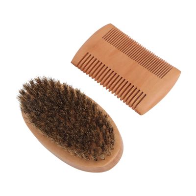 Beard Brush Comb Set, Soft Brush Trimming Beard Grooming Comb Kit Comfortable Grip Wood Comb Styling Portable for Male for Home