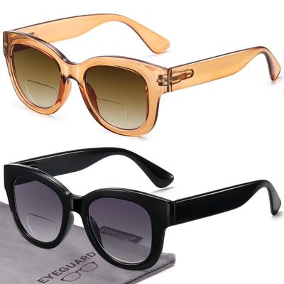 EYEGUARD Oversized Bifocal Reading Sunglasses for Women, UV400 Protection Outdoor Glasses with Spring Hinge Sunglasses Readers, Black/Brown +2.00 diopter