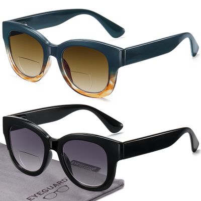 EYEGUARD Oversized Bifocal Reading Sunglasses for Women, UV400 Protection Outdoor Glasses with Spring Hinge Sunglasses Readers, Black/Blue +3.00 diopter