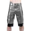 Silver and Black Sexy Long Leg Latex Boxer Shorts with Pockets Trims Rubber Cargo Pants Underpants,Golden with Black,Male XS view 1