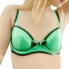 Latex RubberJade Green and Black Sexy Latex Bras with Trims Bows O Ring Buttons at Back Adjustable Rubber Lingerie Brassieres,Purple with Black,32 view 1