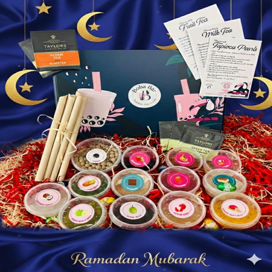 BOBA BAR Ramadan Special Mixed Bubble Tea Kit | Ramadan Hamper & Eid Gift | Delightful Boba Ramadan Gift Set- Popping Boba & Jelly, Tapioca pearls (Serves 6 x 500 Ml Drinks)