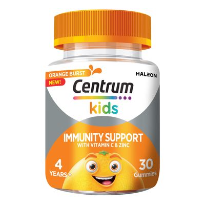 Centrum Immunity Support, gummy multivitamins for kids, with key vitamins, includes vitamin D, A, and C, Orange Natural Fruit Flavour, 30 Chewable Gummies