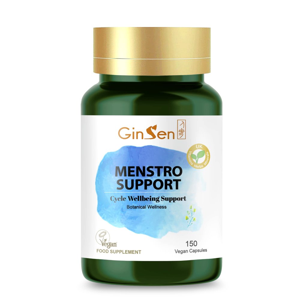 GinSen Menstro Support for Period Health, Natural Menstrual Maintenance, Before & During Cycle, 150 Capsules, Vegan Approved Supplement, Made in UK