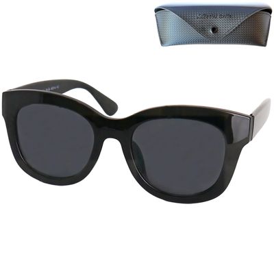 Mini Brille - Sun Reading Glasses with Retro Large Lenses, FREE Case, Oversize Square Thick Plastic Frame (Black), Sunglasses Women + 2.00 Magnification