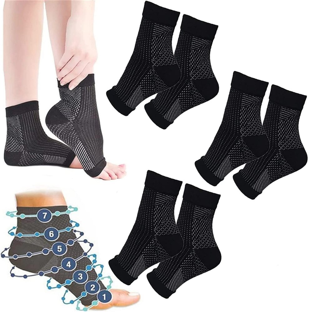 Comprex Ankle Sleeves Sock,Soothers Socks Anti Fatigue Compression Foot Sleeve Support Brace Comprex Ankle Socks for Neuropathy Plantar Fasciitis,Men and Women (L/XL, Black-3 Pairs)