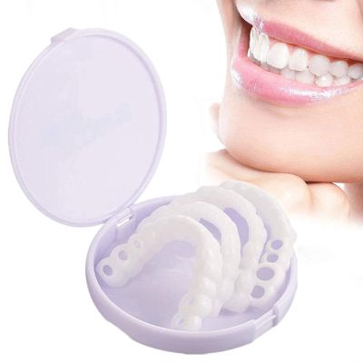 Giural 2 Pairs Fake Teeth, Veneer Snap-in Teeth, Veneers Dentures for Men & Women, Top Teeth for Snap On Instant & Confidence Smile, Upper and Lower False Teeth for Men