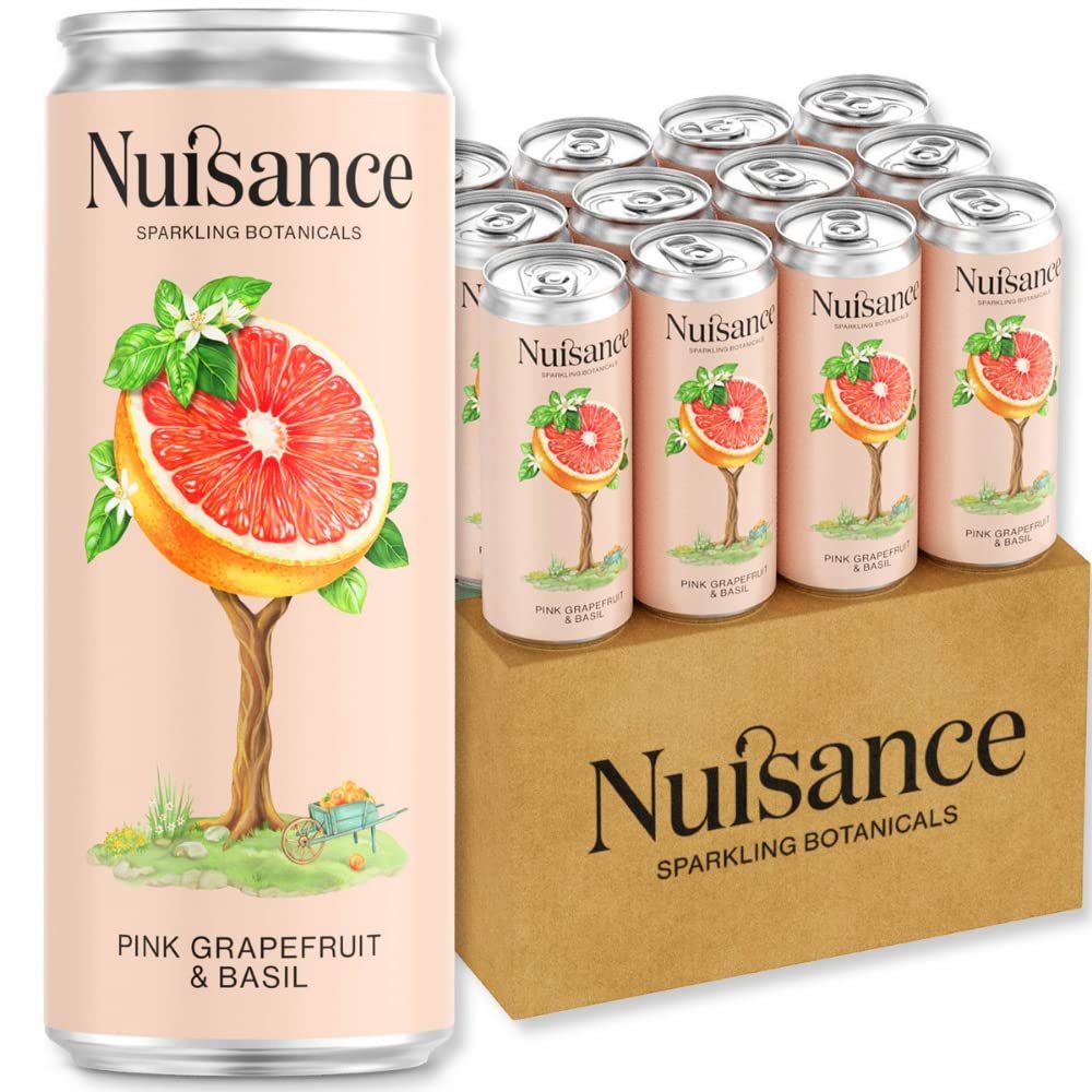 Nuisance Drinks - Pink Grapefruit & Basil | Premium Botanical Soft Drinks | Natural Flavours- Low Calorie - Vegan - Gluten Free - Zero Artificial Sweeteners | 12 x 250ml cans