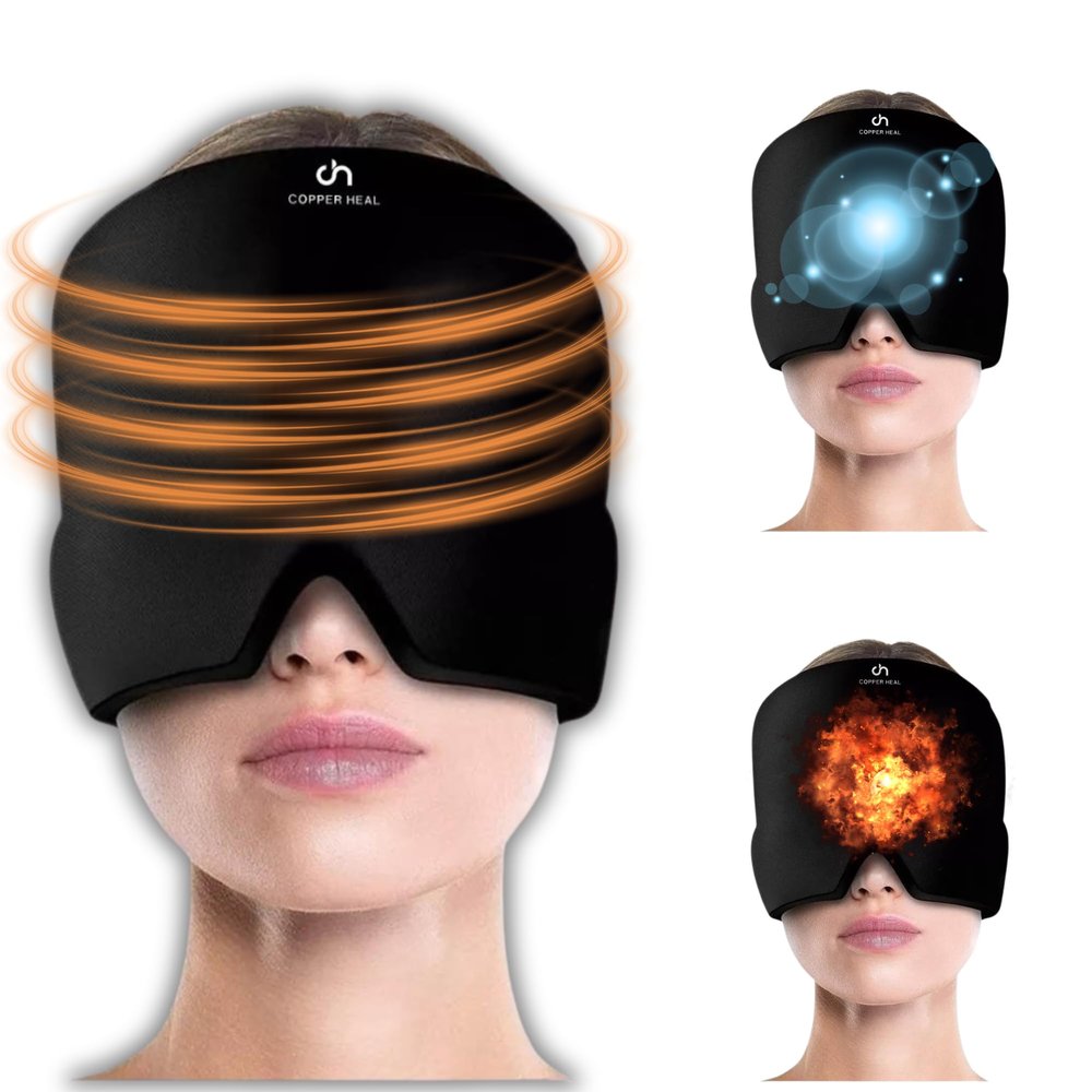 COPPER HEAL Migraine Relief Cap - Highest Copper Infused Content Headache Relief Gel Cap Ice Hat for Tension & Migraine Relief Cold Migraine Cap - Hot & Cold Therapy Gel Eye mask Hangover Stress Pain
