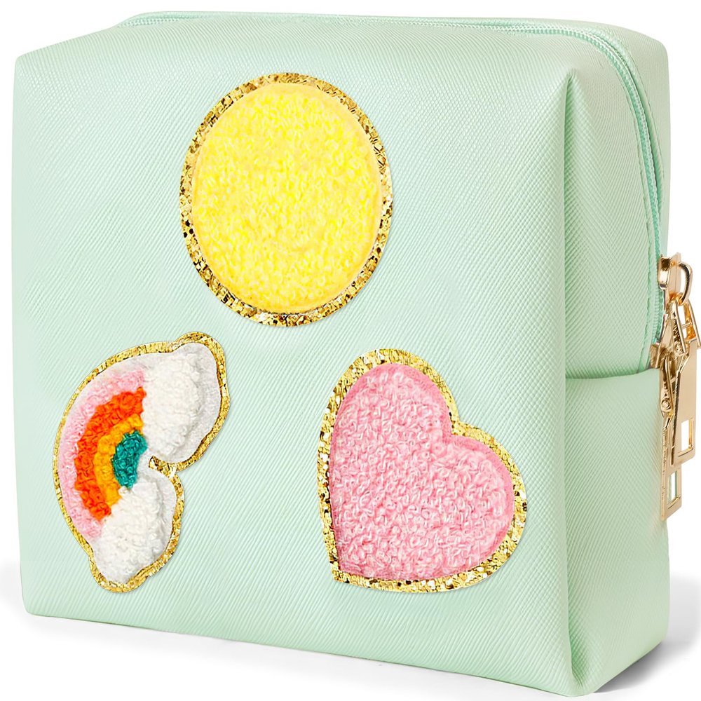 airogym Preppy Patch Period Bag for Women, Sanitary Napkin Storage Bag, PU Leather Sanitary Pad Bags for Panty Liners, Tampons, Menstrual Cup Pouches, Sanitary Pads Organizer with Zipper