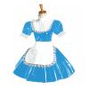 PVC White Apron Short Sleeve Lace Trimming Maid Dress Leather Dress,Lake Blue,6XL view 1