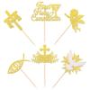 Xsstarmi 24 Pack First Holy Communion Cupcake Toppers Gold Glitter Dove Angel God Bless Cross Cupcake Picks for Baptism First Communion Theme Baby Shower Birthday Party Cake Decorations view 3