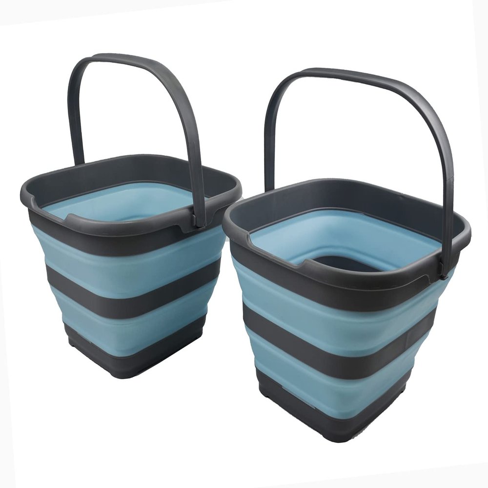 SAMMART 10L Collapsible Rectangular Handy Basket/Bucket (Grey/Sea Angel (Set of 2))