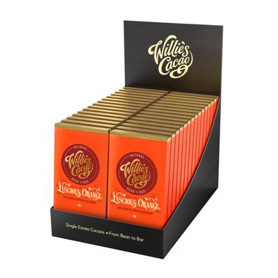 Willie's Cacao - Luscious Orange, 65% Dark Chocolate with orange bar- 26g x 30 - Vegan chocolate - Artisan chocolate - Bean to bar