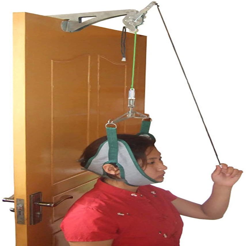 Samnuerly Neck Stretcher Decompression Set - Cervical Traction Device Hammock, Over Door Physical Therapy Device for Neck Pain Relief,Grey