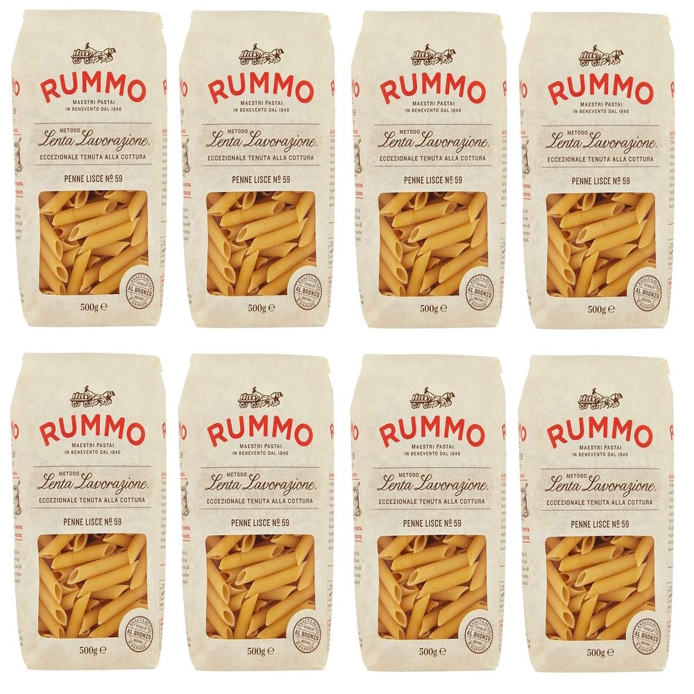 8x Rummo Pasta Penne Lisce n59 Pasta Made of Durable Wheat Molina Bronze Paste 500 g Pack