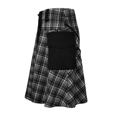 Men's Pleated Skirt Scottish Check Kilt Pleated Skirt Medieval Scotland Pleated Skirts High Waist Short Skirt Tartan Skater Skirt Checked Mini Skirt Streetwear Skirts, gray, M