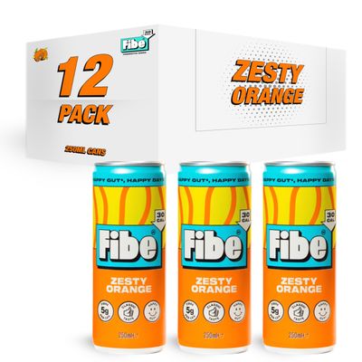 FIBE Soda | Rich in Beneficial Live Cultures | Boosts Immune System | Low Calories | Vitamin B&C | Vegan & Gluten Free | Recyclable & Sustainable (Zesty Orange - 12x250ml)