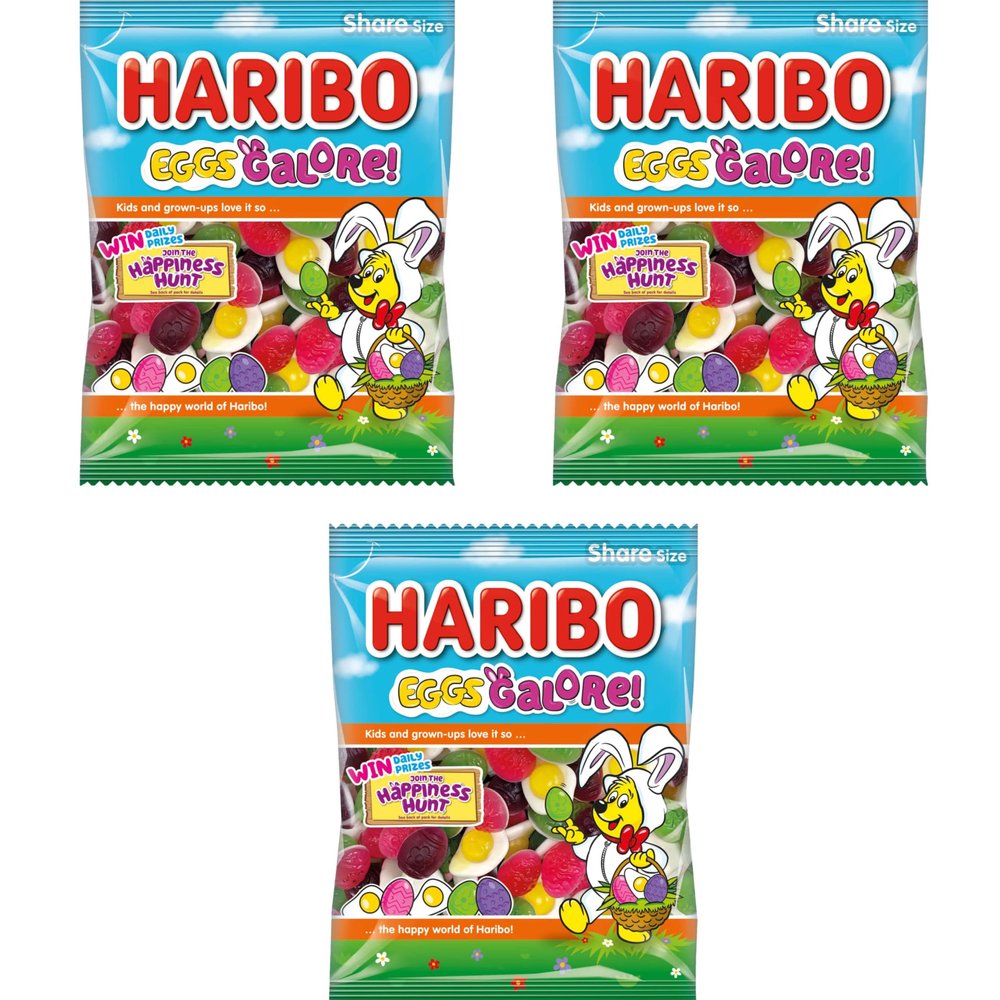 3x Haribbo Easter Egg Galore Pouch | Haribbo Mini Bags | Multipack Sweets | Haribbo Eggs | Ready For Easter Egg Hunts | Perfect for Sharing | 160g