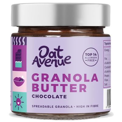 Oat Avenue Granola Butter - Chocolate Vegan Spread & Protein Spread - Nut Free Peanut Butter Alternative - Gluten Free, Dairy Free, School Safe & Top 14 Allergen Free - Chocolate