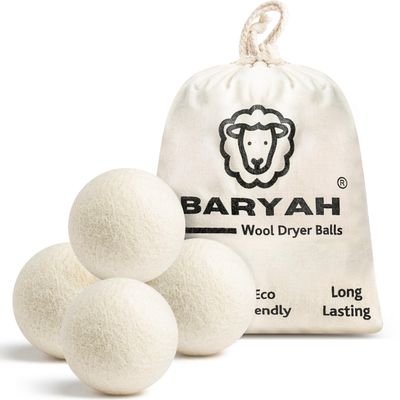 Baryah Tumble Dryer Balls XL - 4 Pcs 100% Organic New Zealand Wool Dryer Balls Reusable Eco Laundry Balls for The UK Reduces Drying Time Wrinkles, and Static A Natural Alternative to Fabric Softener