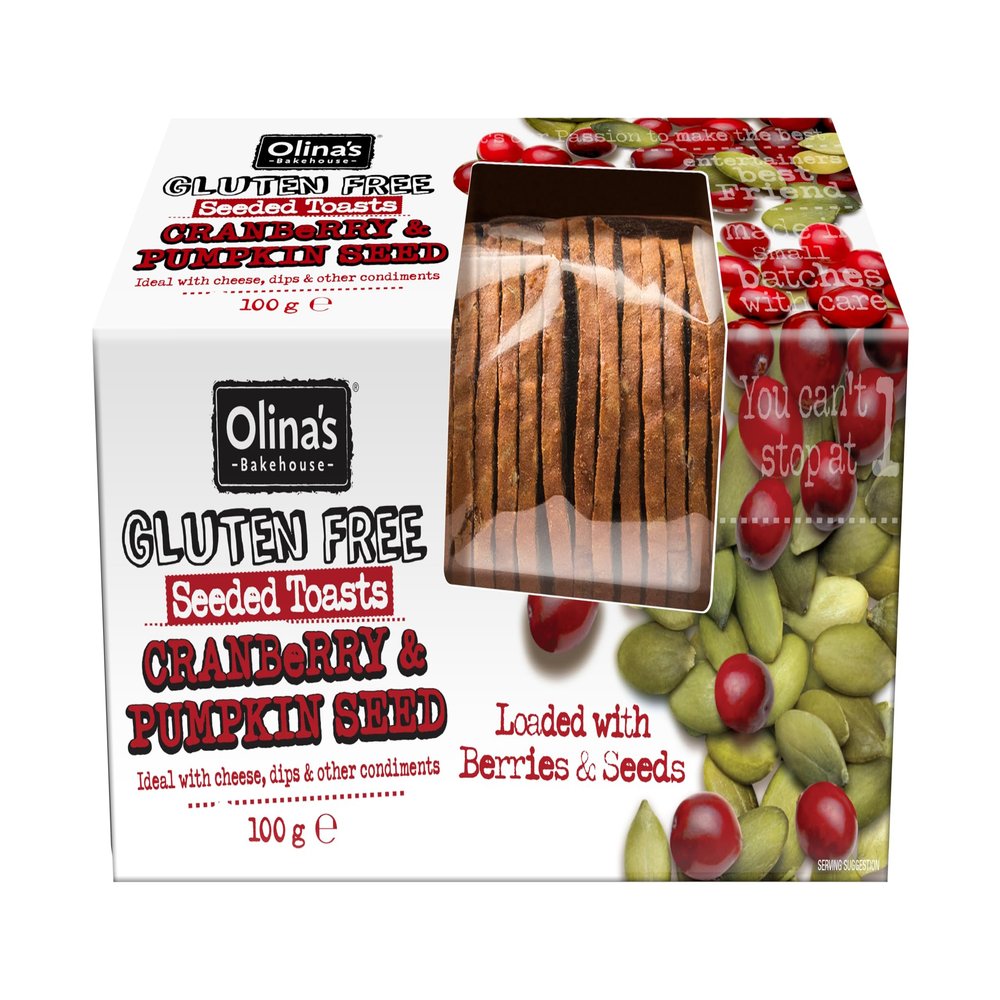 Olina's Bakehouse - Seeded Toasts Gluten Free Cranberry and Pumpkin Seed, 100g