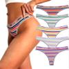 FINETOO Pack of 5 Thong Women's Cotton with Low Waist Sports Waistband Thongs Underpants Women Colourful Stripes Multipack S-XL view 1