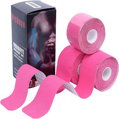 Kinesiology Tape Pro 3 Rolls, Waterproof Breathable Latex Free Tape, 10 inches Precut, 60 Precut Strips Strips for Knee Pain, Elbow, Shoulder Muscle & Joint Support (Pink