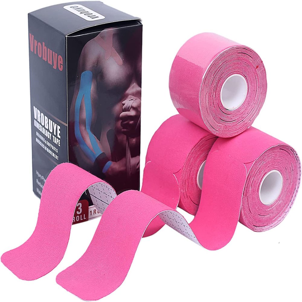 Kinesiology Tape Pro 3 Rolls, Waterproof Breathable Latex Free Tape, 10 inches Precut, 60 Precut Strips Strips for Knee Pain, Elbow, Shoulder Muscle & Joint Support (Pink