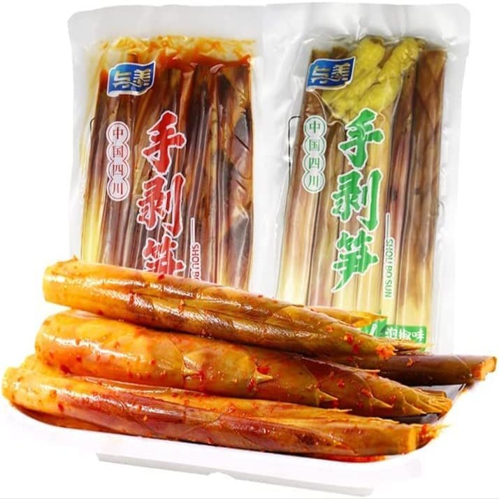 Instant hand peeled bamboo shoots 200g/400g/packPickled pepper Crispy Bamboo shoots,spicy chinese snack,fresh mountain pepper bamboo shoots,spicy strips (Red Pepper Taste200g/Pack,3 pack)