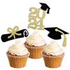 2023 Graduation Cupcake Toppers, 24 Pack Glitter Class of 2023 Grad Cap Diploma Cake Picks for 2023 Graduation Themed Party Decorations (Gold) view 1