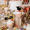 2023 Graduation Cupcake Toppers, 24 Pack Glitter Class of 2023 Grad Cap Diploma Cake Picks for 2023 Graduation Themed Party Decorations (Gold) view 3