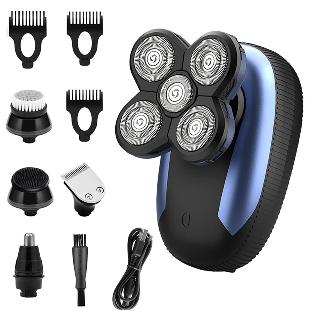 Electric Razor for Bald Men Head Shaver Nose Hair Beard Trimmer Clippers Facial Cleansing Brush Wet & Dry Waterproof Shaver for Bald Heads Men Grooming Kit Hair Clippers