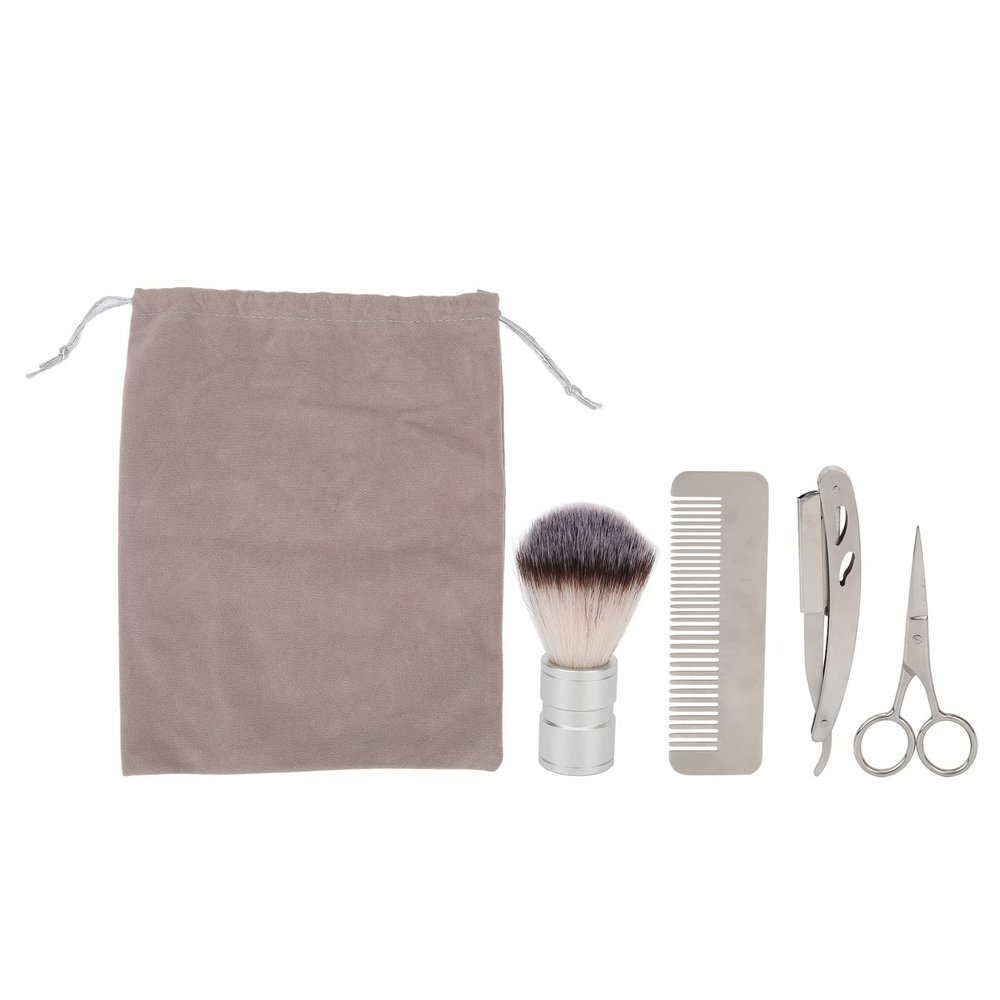 4pcs Beard Trimming Comb Brush Kit for Men, Portable Beard Care Brush Set with Beard Comb Razor Holder Beard Brush Scissors, Rust Free Hair Trimming Set for Grooming Beards Sideburns Hair