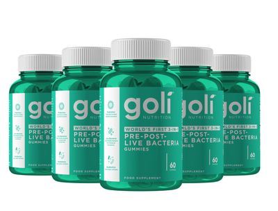 Goli Pre+Post+Live Bacteria Gummies | Digestive Health & Immune Support | World's First 3-in-1 | Gluten-Free, Vegan, Non-GMO, Gelatin-Free | Pack of 5, 300 Gummies